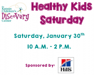 Logo for Healthy Kids event showing the date and time and Sponsored by Hills
