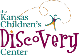 Kansas Children's Discovery Center logo features a figure that looks like its dancing with the words