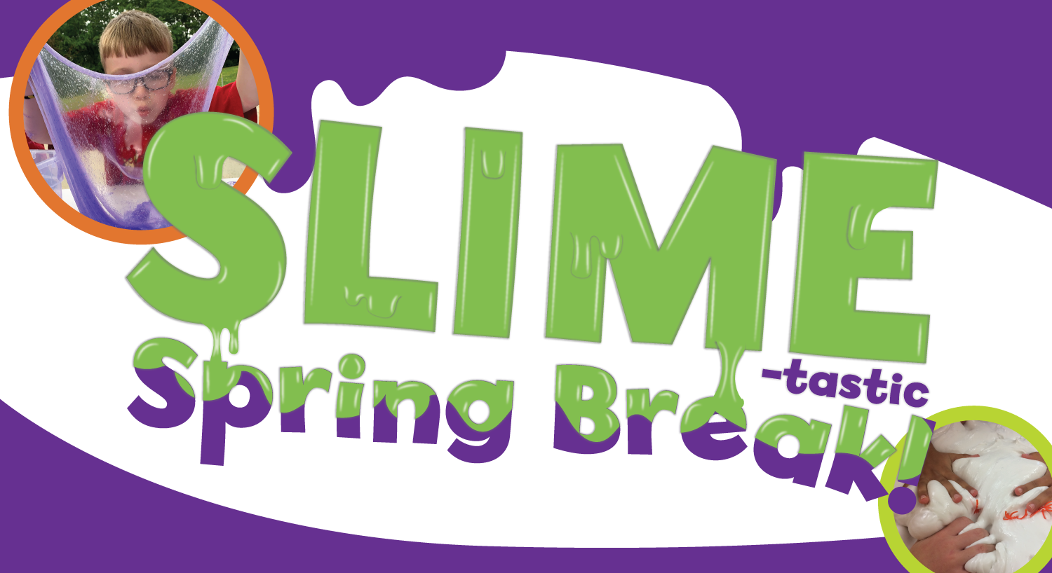 Logo for Slimetastic spring break with letters looking like they are covered in green slime
